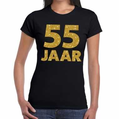 55e verjaardag cadeau t-shirt zwart met goud voor dames