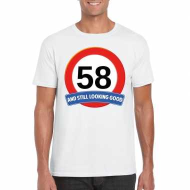 58 jaar verkeersbord t-shirt wit heren
