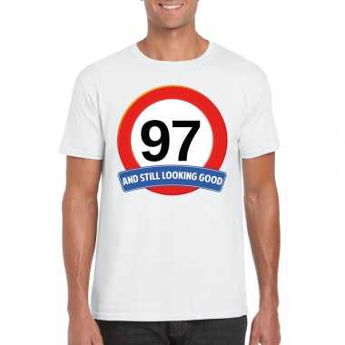 97 jaar verkeersbord t-shirt wit heren