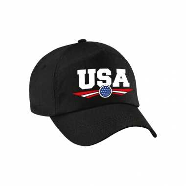 Amerika / usa landen pet / baseball cap zwart voor kinderen