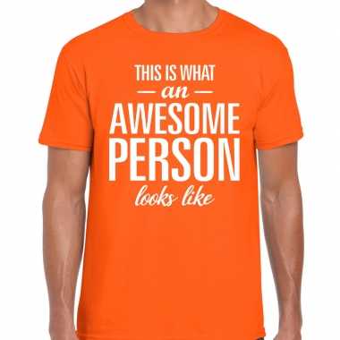 Awesome person fun t-shirt oranje voor heren