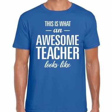 Awesome teacher cadeau meester t-shirt blauw voor heren