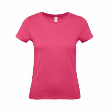 Basic dames shirt met ronde hals fuchsia roze van katoen