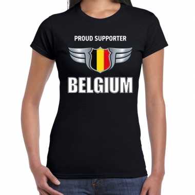 Belgie landen shirt zwart met proud supporter belgium songfestival bedrukking voor dames