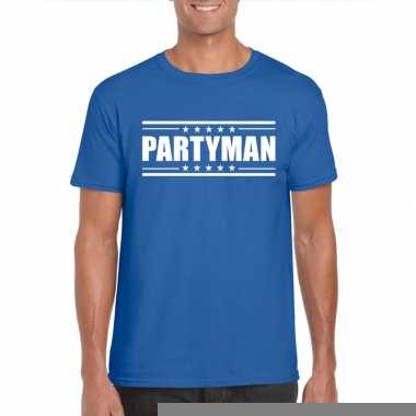 Blauw t-shirt heren met tekst partyman