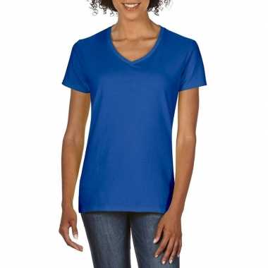 Blauwe dames casual t-shirts met v-hals