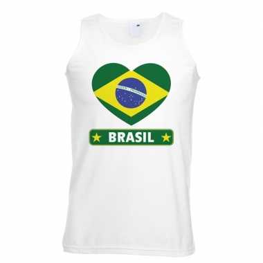 Brazilie hart vlag mouwloos shirt wit heren