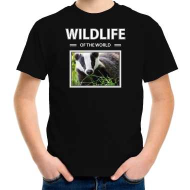 Das foto t-shirt zwart voor kinderen - wildlife of the world cadeau shirt dassen liefhebber