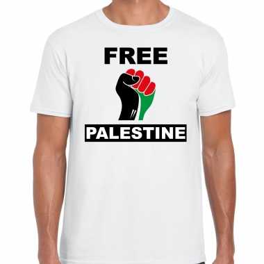 Demonstratie palestina t-shirt met free palestine wit heren