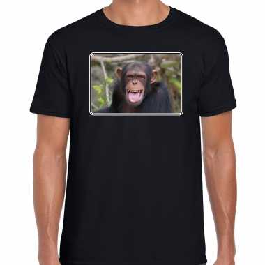 Dieren t-shirt met apen foto zwart voor heren - chimpansee aap cadeau shirt