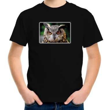 Dieren t-shirt met uilen foto zwart voor kinderen - uil cadeau shirt