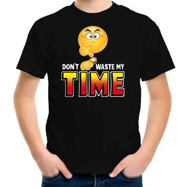 Dont waste my time fun emoticon shirt kids zwart