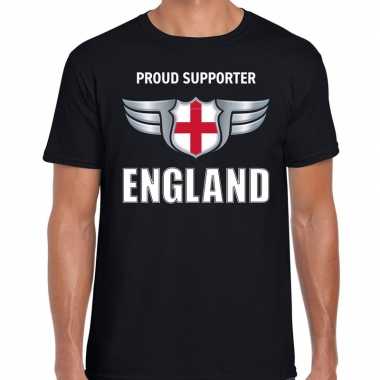 Engeland landen songfestival shirt zwart met proud supporter england bedrukking voor heren