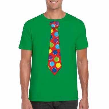 Foute kerst shirt met kerstballen stropdas groen voor heren