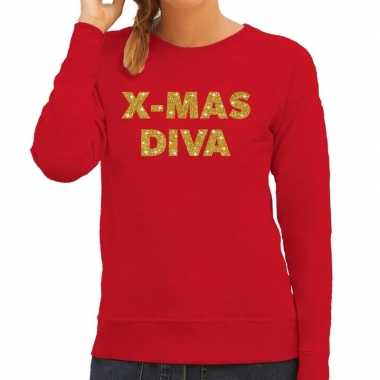 Foute kerstborrel trui / kersttrui christmas diva goud / rood dames