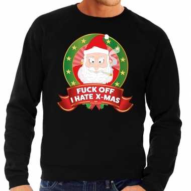 Foute kersttrui zwart kerstman met joint heren