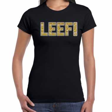 Fun leef t-shirt met goudkleurige print zwart voor dames