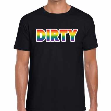Gay pride dirty tekst/fun shirt zwart heren