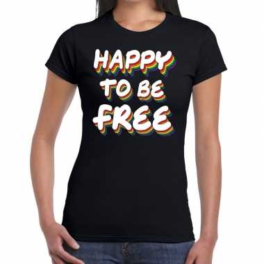 Gay pride happy to be free shirt zwart dames