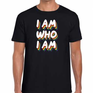 Gay pride i am who i am shirt zwart heren
