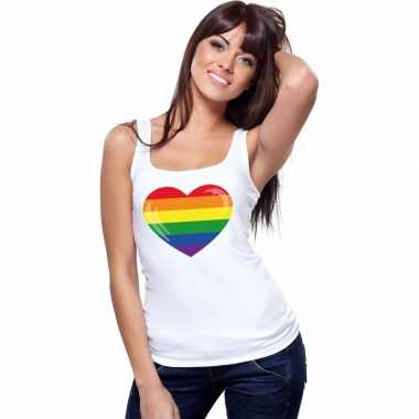 Gay pride mouwloos shirt regenboog vlag in hart wit dames