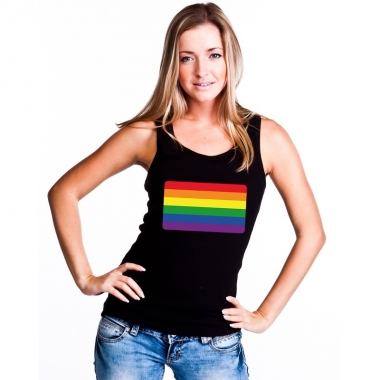 Gay pride mouwloos shirt regenboog vlag zwart dames