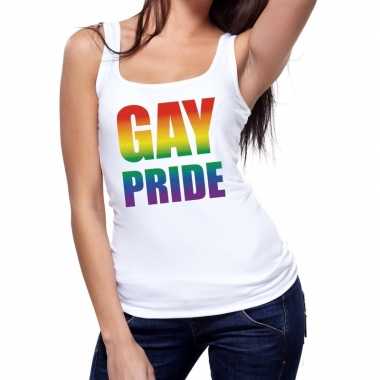 Gay pride tekst/fun tanktop shirt wit dames