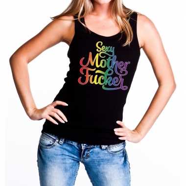 Gaypride sexy mother fucker rainbow tanktop zwart dames