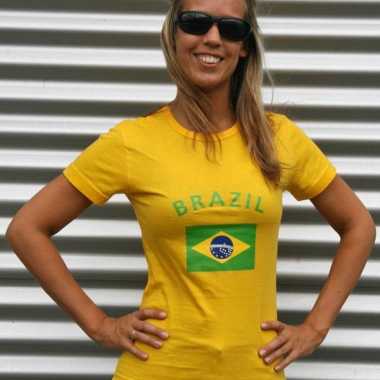 Geel dames shirtje met Brazilie vlag