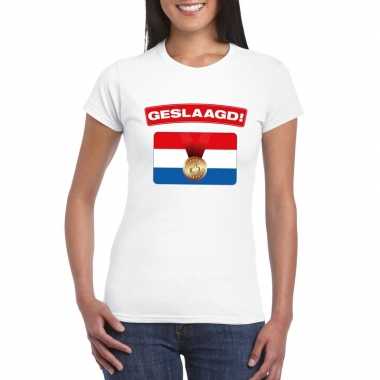Geslaagd t-shirt wit met vlag dames