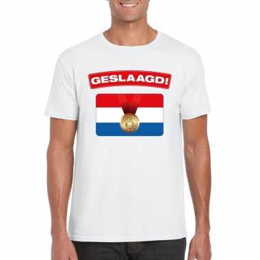 Geslaagd t-shirt wit met vlag heren