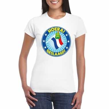 Geslaagd t-shirt wit met vlaggenmast en tas dames