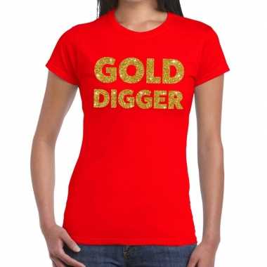 Gold digger fun t-shirt rood voor dames