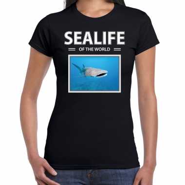 Haaien foto t-shirt zwart voor dames - sealife of the world cadeau shirt tijgerhaai liefhebber