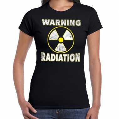 Halloween warning radiation horror shirt zwart voor dames