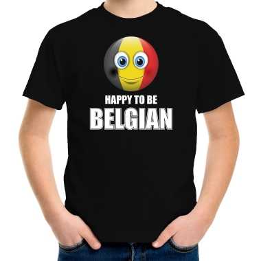 Happy to be belgian landen shirt zwart voor kinderen met emoticon