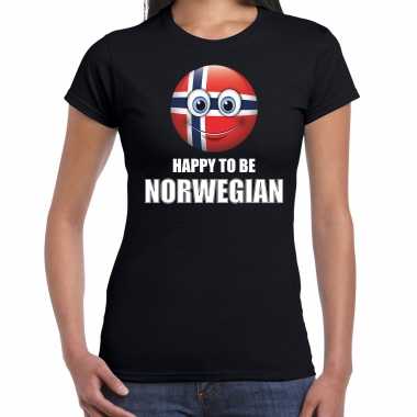 Happy to be norwegian landen shirt zwart voor dames met emoticon