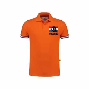 Holland fan polo t-shirt oranje luxe kwaliteit met vlag en leeuw - 200 grams katoen - heren