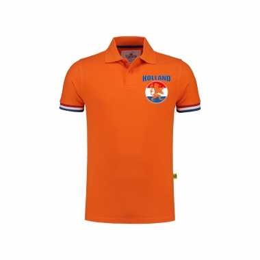 Holland fan polo t-shirt oranje luxe kwaliteit met vlagcirkel en leeuw - 200 grams katoen - heren