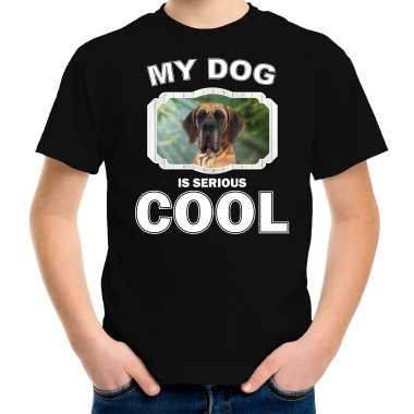 Honden liefhebber shirt deense dog my dog is serious cool zwart voor kinderen