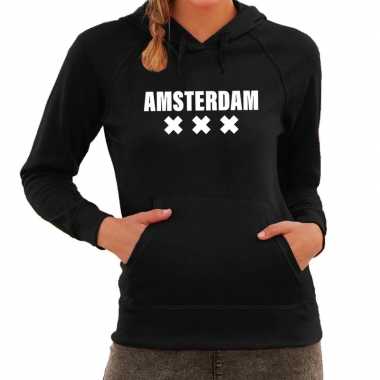 Hooded sweater zwart met amsterdam bedrukking voor dames