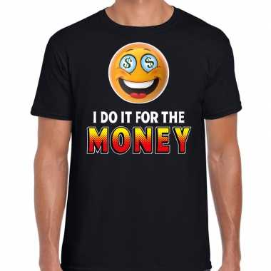 I do it for the money funny emoticon shirt heren zwart