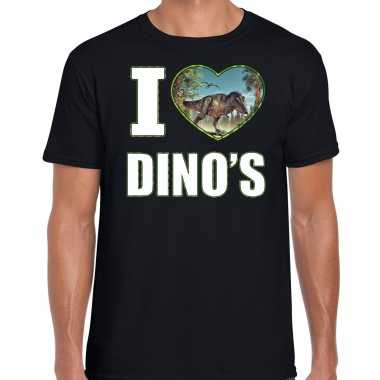 I love dino's foto shirt zwart voor heren - cadeau t-shirt t-rex dino's liefhebber