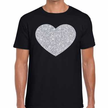 I love fun t-shirt zwart met zilveren bedrukking voor heren