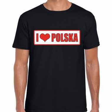 I love polska / polen landen shirt met bordje in de kleuren van de poolse vlag zwart voor heren