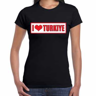 I love turkiye / turkije landen shirt met bordje in de kleuren van de turkse vlag zwart voor dames