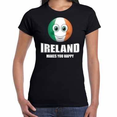 Ireland makes you happy landen / vakantie shirt zwart voor dames met emoticon