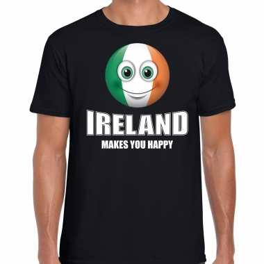 Ireland makes you happy landen / vakantie shirt zwart voor heren met emoticon