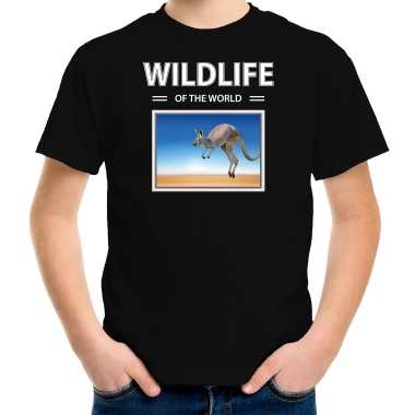 Kangaroe foto t-shirt zwart voor kinderen - wildlife of the world cadeau shirt kangaroes liefhebber
