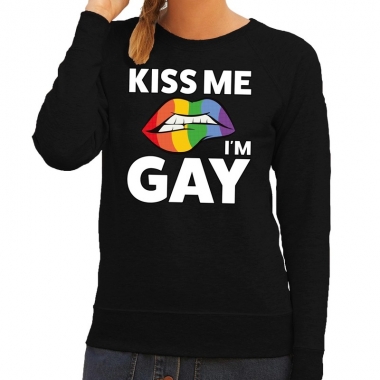 Kiss me i am gay zwarte fun trui voor dames